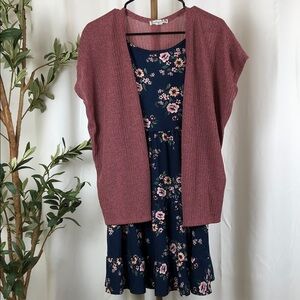 Knitworks Pink Textured Cardigan and Flora Dress Set (K1)